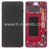 TOUCHSCREEN + DISPLAY LCD DISPLAY COMPLETO + FRAME PER SAMSUNG GALAXY S10 G973F ROSSO ORIGINALE (SERVICE PACK)