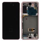 DISPLAY LCD + TOUCHSCREEN DISPLAY COMPLETO + FRAME PER SAMSUNG GALAXY S21 5G G991B FANTASMA ROSA ORIGINALE (SERVICE PACK)