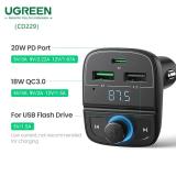 UGREEN CD229 ADATTATORE PER AUTO FAST CHARGE MAX 31.5W DUAL USB + TYPE C + SUPPORTO TF CARTA (128GB MAX) + SUPPORTO BLUETOOTH 5.0 + SUPPORTO FM RADIO