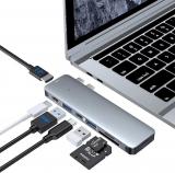 7 IN 2 HUB ADATTATORE ALLUMINIO PER APPLE MACBOOK AIR / PRO (THUNDERBOLT 3 / TYPE-C / USB 3.2 / USB 2.0 / SD / FT / HDMI 4K) (CON IMBALLAGGIO)