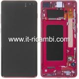 TOUCHSCREEN + DISPLAY LCD DISPLAY COMPLETO + FRAME PER SAMSUNG GALAXY S10 PLUS S10+ G975F ROSSO CARDINAL ORIGINALE (SERVICE PACK)