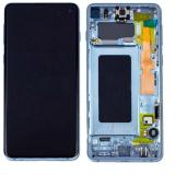 TOUCHSCREEN + DISPLAY LCD DISPLAY COMPLETO + FRAME PER SAMSUNG GALAXY S10 PLUS S10+ G975F BLU PRISMA SCHERMO SERVICE PACK + FRAME (NON ORIGINALE)