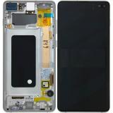 TOUCHSCREEN + DISPLAY LCD DISPLAY COMPLETO + FRAME PER SAMSUNG GALAXY S10 PLUS S10+ G975F BIANCO / ARGENTO  PRISMA SCHERMO SERVICE PACK + FRAME (NON ORIGINALE)