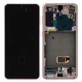 DISPLAY LCD + TOUCHSCREEN DISPLAY COMPLETO + FRAME PER SAMSUNG GALAXY S21 5G G991B FANTASMA ROSA SCHERMO SERVICE PACK + FRAME (NON ORIGINALE)