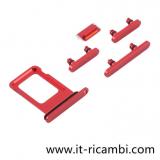 SET 4 PEZZI PORTA-SIM + TASTI VOLUME + TASTI POWER E TASTO VIBRAZIONE PER APPLE IPHONE 13 6.1 ROSSO