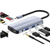 8 IN 1 HUB ADATTATORE ALLUMINIO MODEL BYL-2105 TYPE-C TO (USB 3.0 / USB 2.0 / TYPE-C 87W / SD / FT / AUDIO / VGA / HDMI 4K) (CON IMBALLAGGIO)