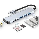 6 IN 1 HUB ADATTATORE ALLUMINIO MODEL BYL-2010N3 TYPE-C TO (USB 3.0 / 2 USB 2.0 / SD / FT / HDMI 4K) (CON IMBALLAGGIO)