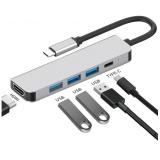 5 IN 1 HUB ADATTATORE ALLUMINIO MODEL BYL-2008 TYPE-C TO (3 USB 3.0 / TYPE-C 87W / HDMI 4K) (CON IMBALLAGGIO)